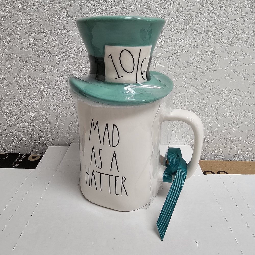 Rae Dunn Mad as a Hatter Alice in Wonderland Mug Cup with Lid NWT